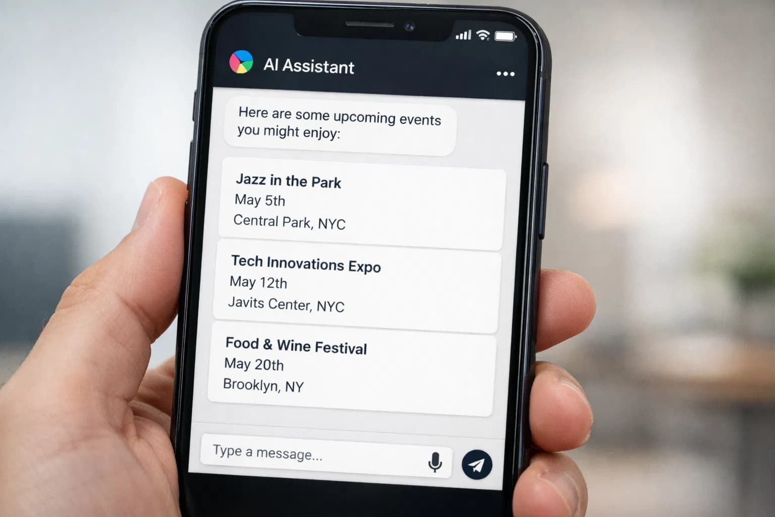 AIアシスタントがイベント情報を提案している画面